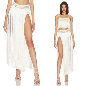 PATBO Fringe Maxi Skirt in White